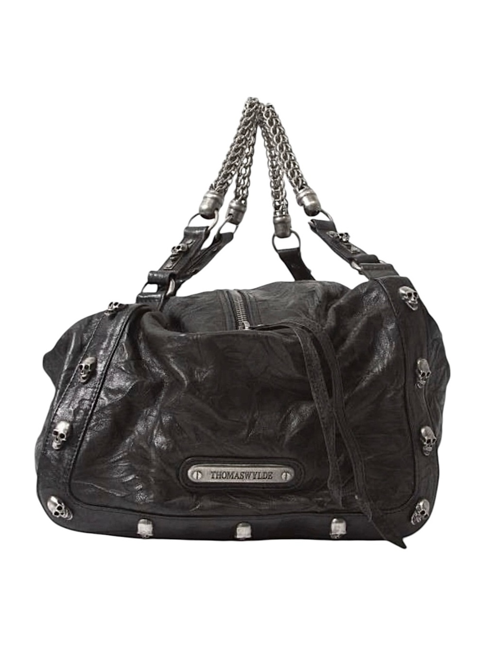 THOMAS WYLDE Vintage Skull Oxford Circus Skull Black Leather Goth Bag Purse